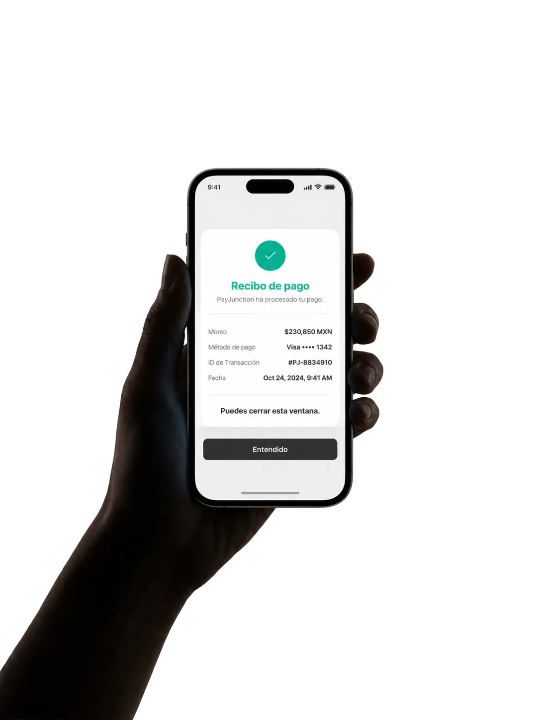 Comprobante de pago en un teléfono